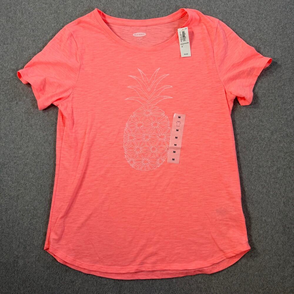 Old Navy Womens Medium Pink Pineapple Graphic Everywear T-Shirt NWT Short Sleeve